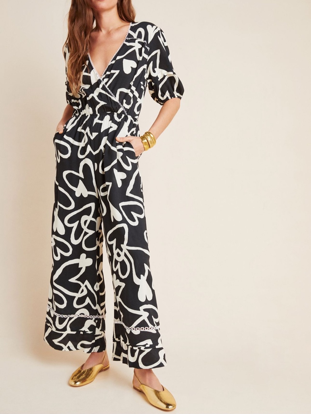 Farm Rio Anthropologie Hearts Jumpsuit
